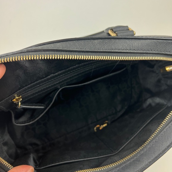 Michael Kors Jet Set Saffiano Leather Large Satchel Bag (Black w/ Gold hardware) - Picture 7 of 8